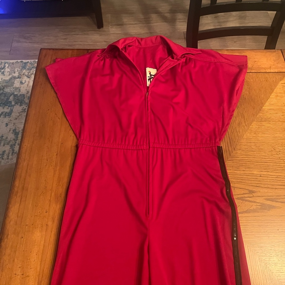 Jody of California Red Zip Front Wide Leg Jumpsuit Vintage Style - Picture 2 of 8